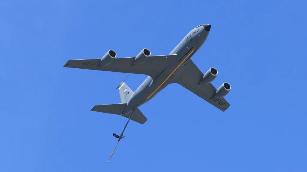 C-135 aircraft flies
